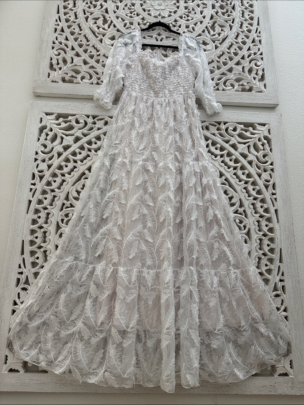 Baltic Born White Leaf-Embroidered Formal Dress